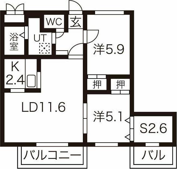 プレシャス福住(2LDK/5階)の間取り写真