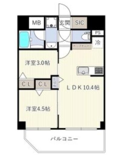 エスリードレジデンス ザ・グラン南堀江(2LDK/2階)の間取り写真