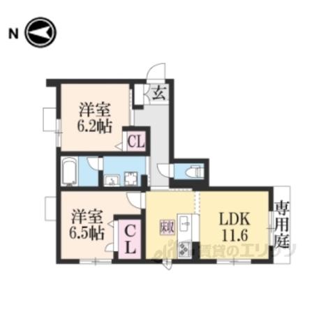 マイルストーンS山陵(2LDK/1階)の間取り写真