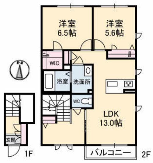 カルムプレイス(2LDK/2階)の間取り写真