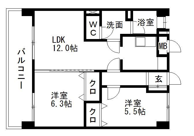 第3よしみビル(2LDK/4階)の間取り写真