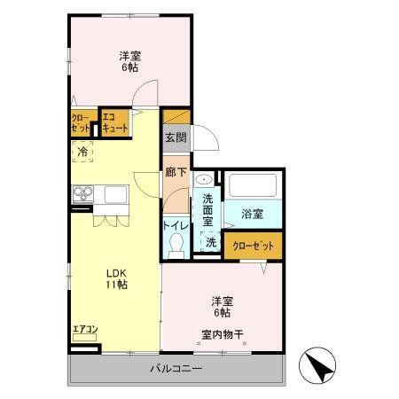エスポワール(2LDK/3階)の間取り写真