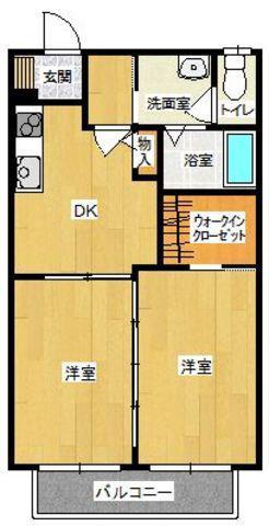 フォンティーヌ2 B棟(1LDK/2階)の間取り写真