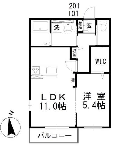 プラムツリー(1LDK/2階)の間取り写真