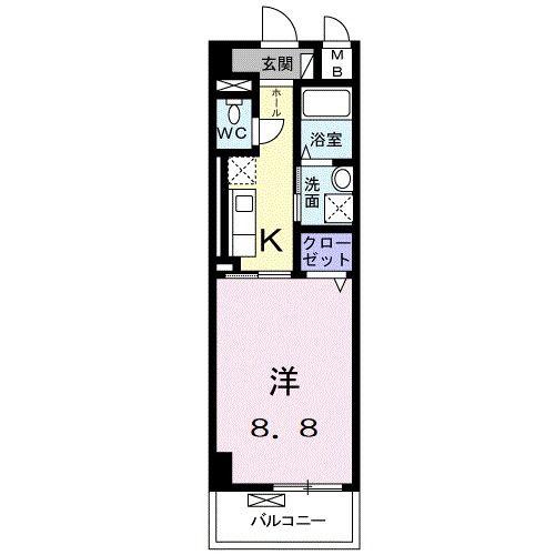 ラフィーネ不動湯田(1K/4階)の間取り写真
