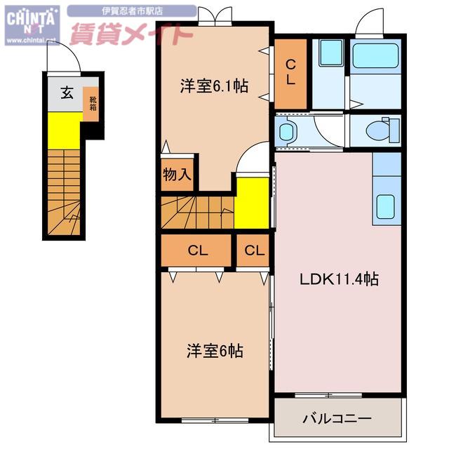 GROWII(2LDK/2階)の間取り写真