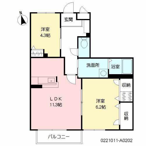 シャーメゾンJ・K A棟(2LDK/2階)の間取り写真