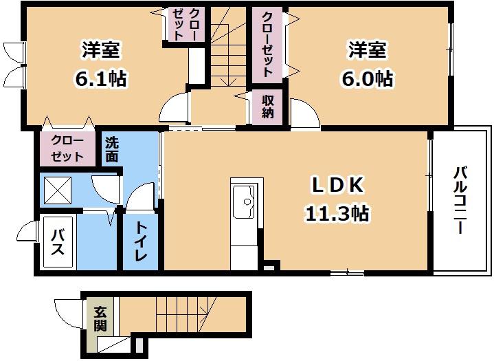 @三雲D(2LDK/2階)の間取り写真