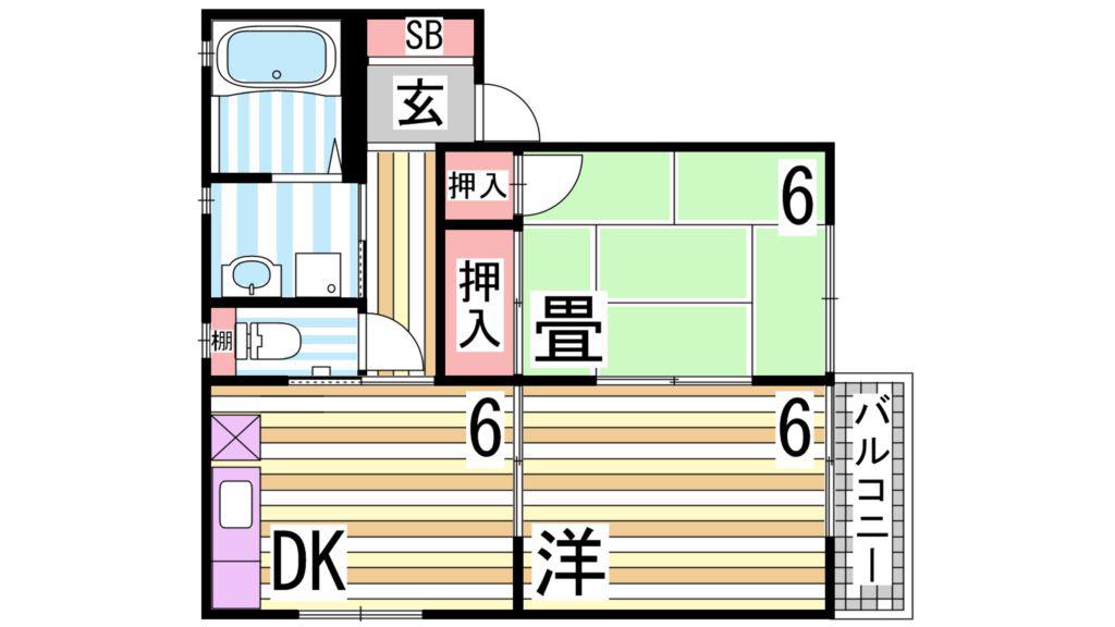 グリーンメドゥ(2DK/2階)の間取り写真