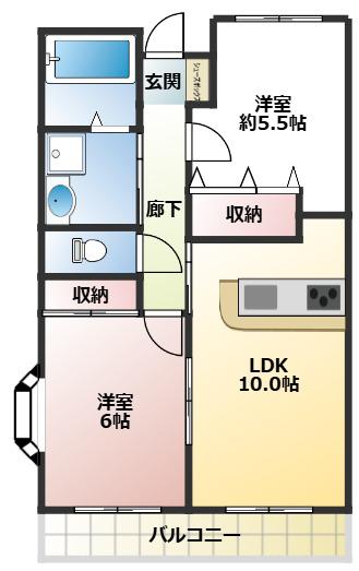 ベルデュールI(2LDK/2階)の間取り写真