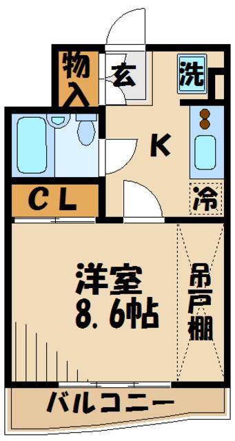 TS GARDEN稲城(1K/4階)の間取り写真