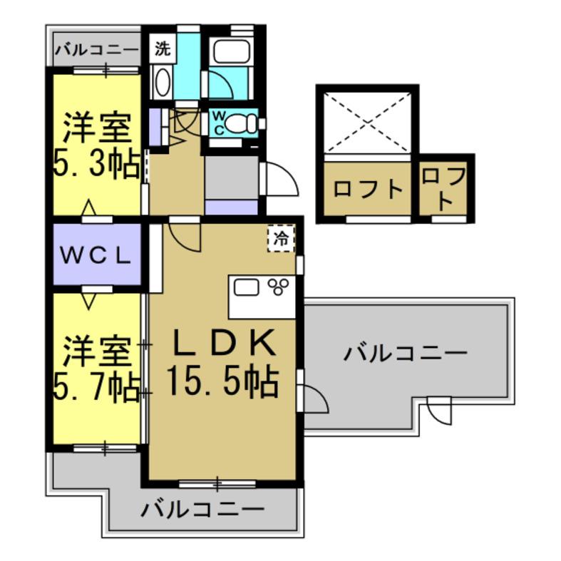 ハイツアボカド(2LDK/4階)の間取り写真