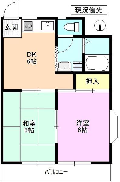アップルハイツタケダ(2DK/2階)の間取り写真