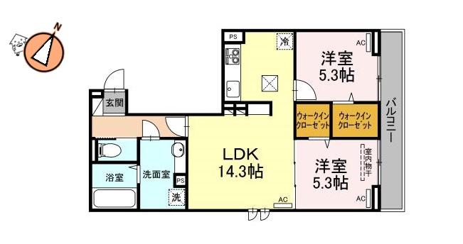 ヒーローキングダム(2LDK/1階)の間取り写真
