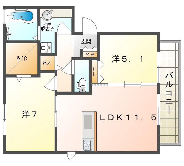 ヴィラウィスタリア(2LDK/2階)の間取り写真