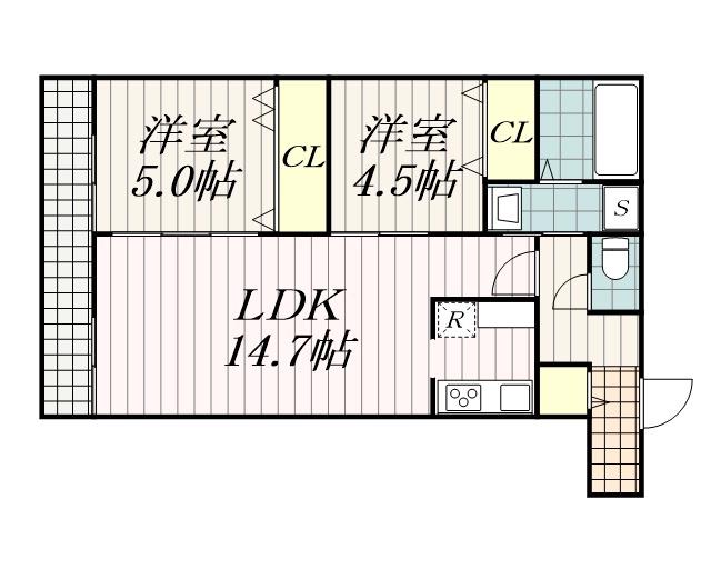 レジデンスGINKGO(2LDK/2階)の間取り写真