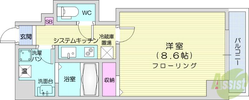 STUDIO原町(1K/3階)の間取り写真