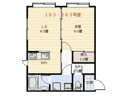 メイプル拾九番館(1DK/1階)の間取り写真
