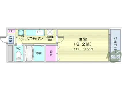 グランディ八乙女中央(1K/3階)の間取り写真