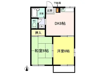 タウニィ緑ヶ丘(2DK/1階)の間取り写真