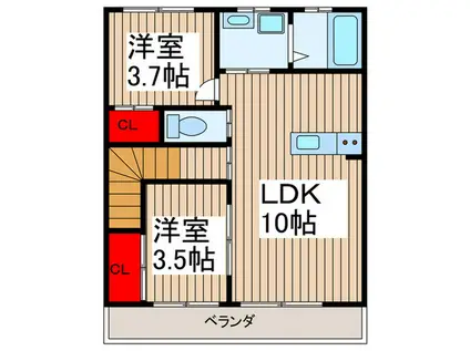 リーブルファイン吉川中央(2LDK/2階)の間取り写真