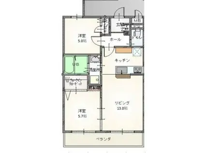 岡山平田マンション(2LDK/2階)の間取り写真