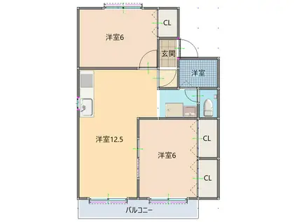 ヒューチャー21A(2LDK/1階)の間取り写真