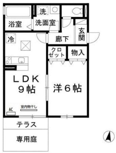 オステンハイツ東石切(1LDK/1階)の間取り写真