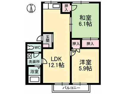 フレグランス飯山 D棟(2LDK/2階)の間取り写真