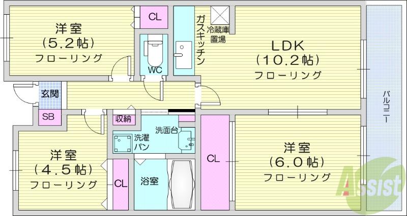 グランドール泉中央Ⅱ(3LDK/1階)の間取り写真