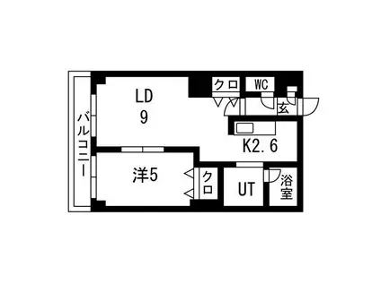 セントポーリア八番館(1LDK/9階)の間取り写真