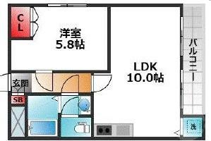 ループ千里丘(1LDK/4階)の間取り写真