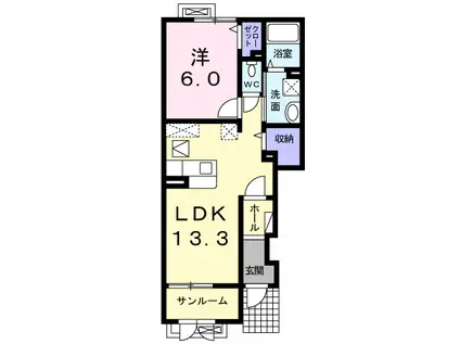 メゾンドソレイユIII(1LDK/1階)の間取り写真