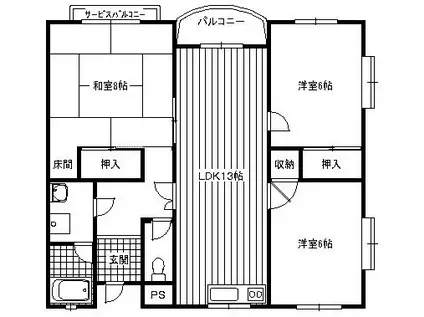 第1モンセリバア(3LDK/1階)の間取り写真