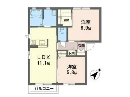パピヨン(2LDK/1階)の間取り写真