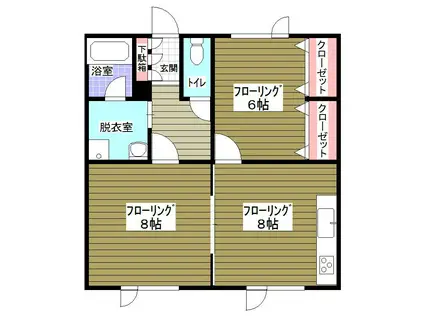 ハイツグリーン(2DK/1階)の間取り写真