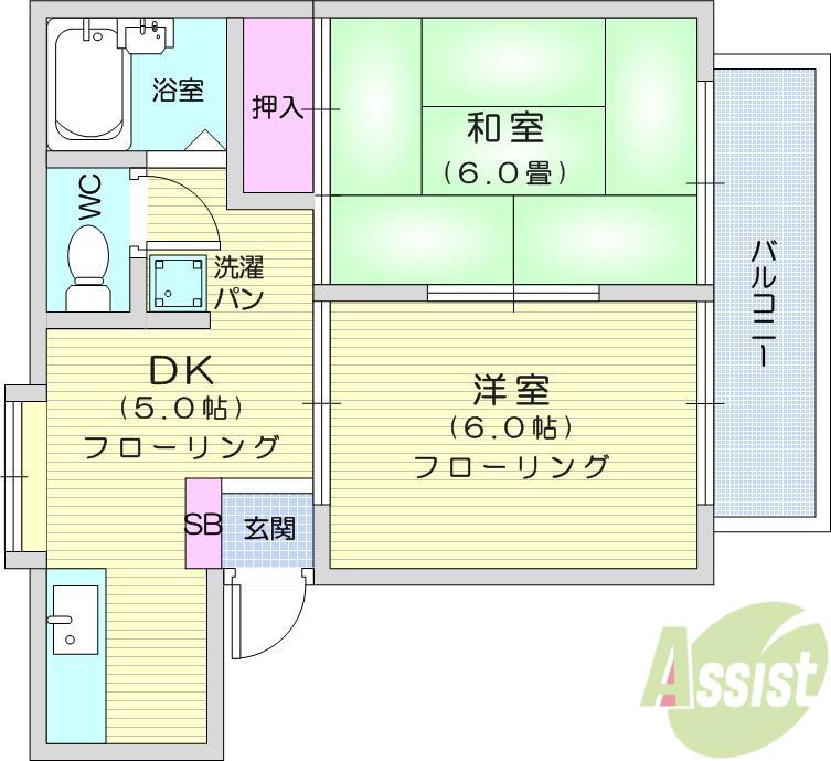 ラ・シャンブル櫻小路(2DK/2階)の間取り写真