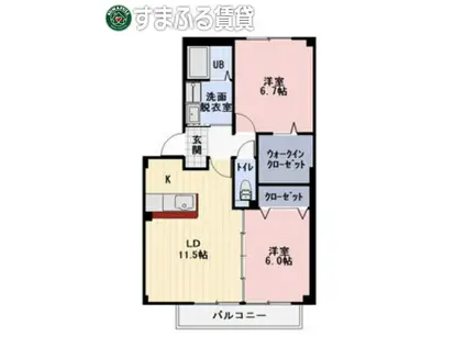 コーポ六名II(2LDK/2階)の間取り写真