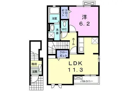 プレシュー 川南(1LDK/2階)の間取り写真