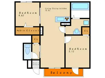 クローバー富士3号館(2LDK/1階)の間取り写真