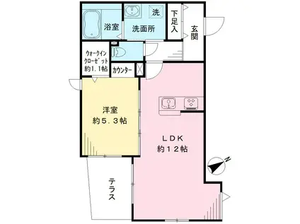 フィシオ桜上水テラス(1LDK/1階)の間取り写真