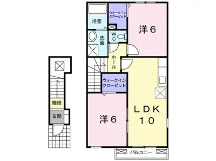 フローラ東雲2 B 黒袴町(2LDK/2階)の間取り写真