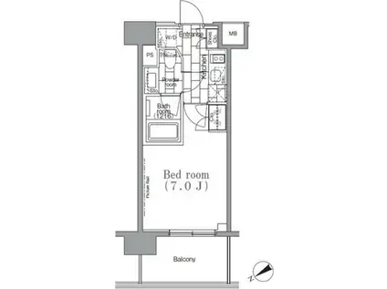 パークハビオ目黒リバーサイド(1K/6階)の間取り写真