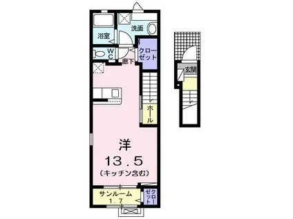 ヴィラージュ・ツボノIII(ワンルーム/2階)の間取り写真