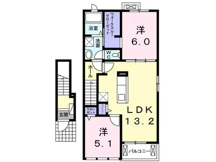 スヴェニール ポルトII(2LDK/2階)の間取り写真