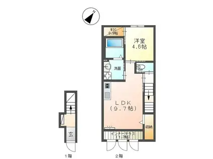 牛久保町岸組アパート(1LDK/2階)の間取り写真