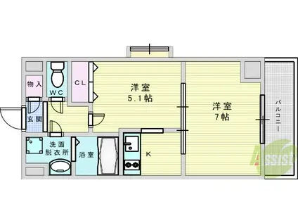センターポイント吉志部(1DK/4階)の間取り写真
