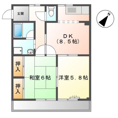 サンパレス尾崎(2DK/2階)の間取り写真
