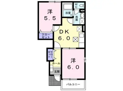 サンハイツケヅカF(2DK/1階)の間取り写真