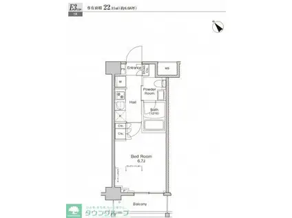 プラウドフラット戸越公園(1K/3階)の間取り写真